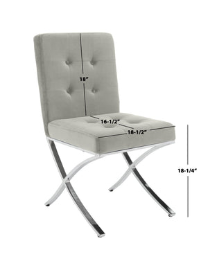 Safavieh Walsh Contemporary Tufted Side Chair - Luxurious Upholstery With Polished Legs For Modern Spaces Grey Velvet/Chrome FOX6300D
