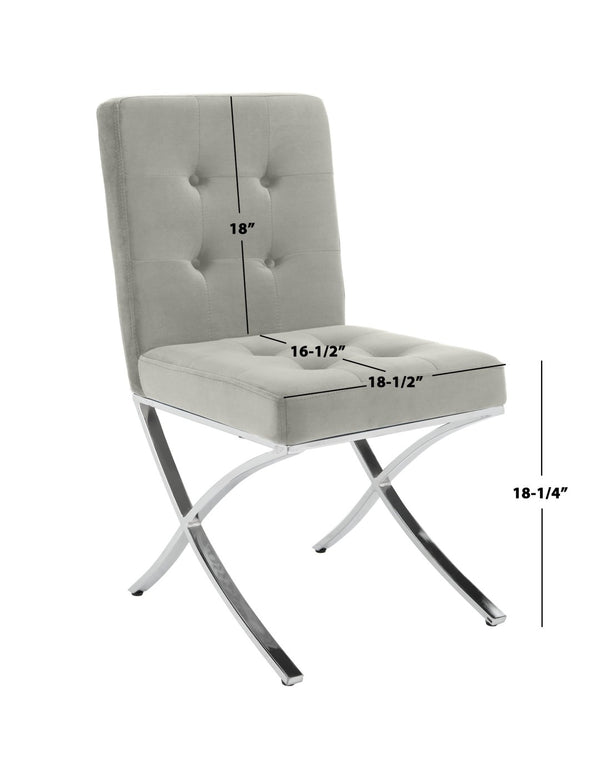 Safavieh Walsh Contemporary Tufted Side Chair - Luxurious Upholstery With Polished Legs For Modern Spaces Grey Velvet/Chrome FOX6300D
