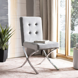 Safavieh Walsh Contemporary Tufted Side Chair - Luxurious Upholstery With Polished Legs For Modern Spaces Grey Velvet/Chrome FOX6300D
