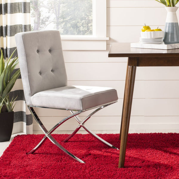 Safavieh Walsh Contemporary Tufted Side Chair - Luxurious Upholstery With Polished Legs For Modern Spaces Grey Velvet/Chrome FOX6300D