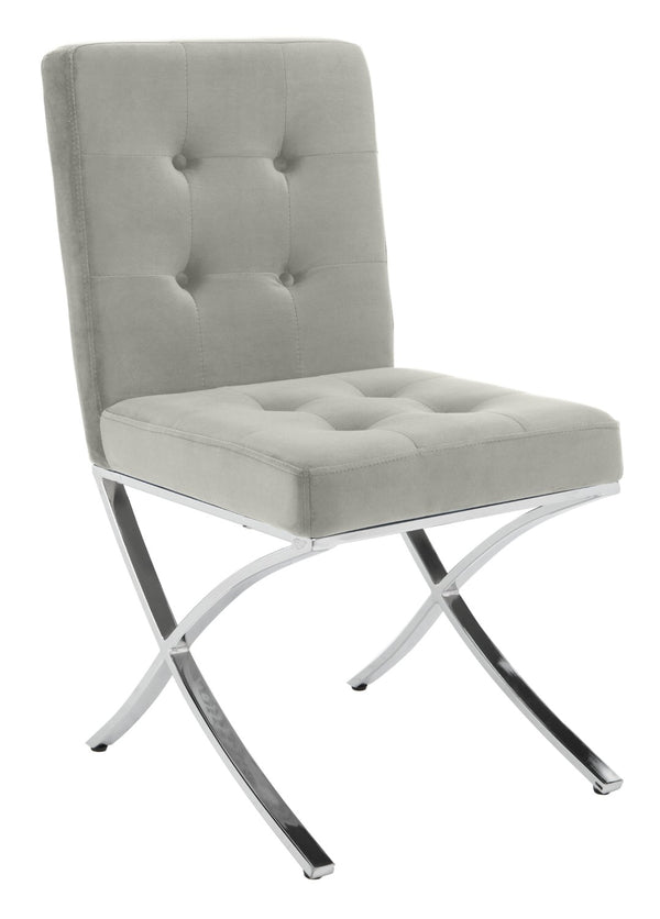 Safavieh Walsh Contemporary Tufted Side Chair - Luxurious Upholstery With Polished Legs For Modern Spaces Grey Velvet/Chrome FOX6300D