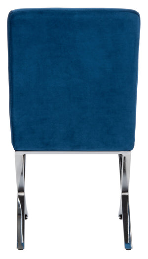 Safavieh Walsh Contemporary Tufted Side Chair - Luxurious Upholstery With Polished Legs For Modern Spaces Navy Velvet/Chrome FOX6300E