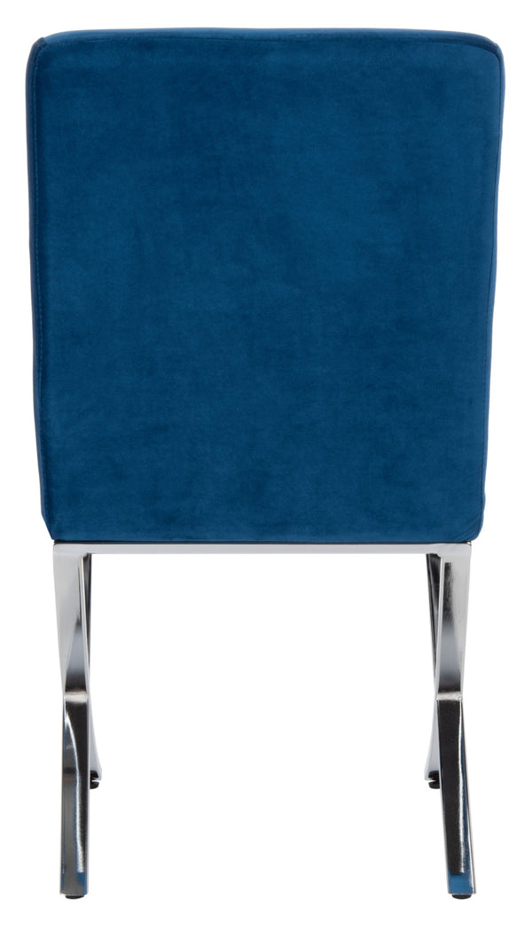 Safavieh Walsh Contemporary Tufted Side Chair - Luxurious Upholstery With Polished Legs For Modern Spaces Navy Velvet/Chrome FOX6300E