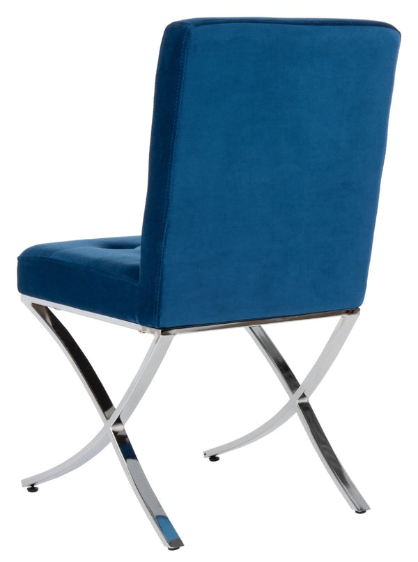 Safavieh Walsh Contemporary Tufted Side Chair - Luxurious Upholstery With Polished Legs For Modern Spaces Navy Velvet/Chrome FOX6300E