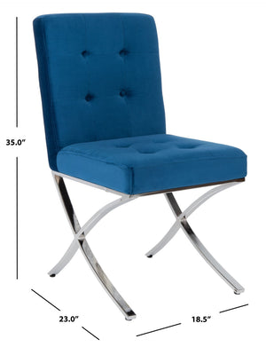 Safavieh Walsh Contemporary Tufted Side Chair - Luxurious Upholstery With Polished Legs For Modern Spaces Navy Velvet/Chrome FOX6300E