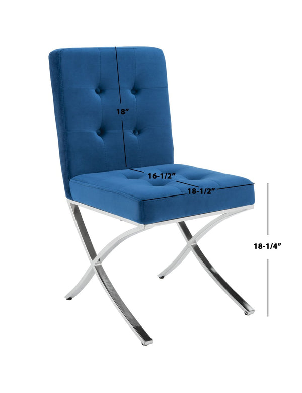 Safavieh Walsh Contemporary Tufted Side Chair - Luxurious Upholstery With Polished Legs For Modern Spaces Navy Velvet/Chrome FOX6300E