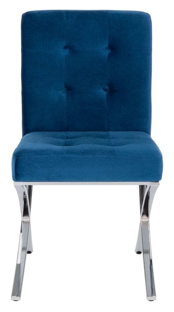 Safavieh Walsh Contemporary Tufted Side Chair - Luxurious Upholstery With Polished Legs For Modern Spaces Navy Velvet/Chrome FOX6300E