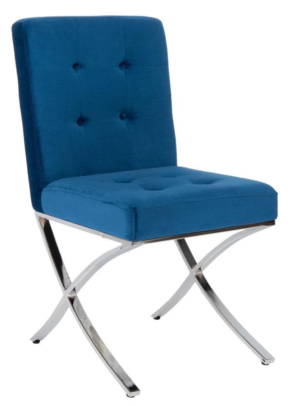 Safavieh Walsh Contemporary Tufted Side Chair - Luxurious Upholstery With Polished Legs For Modern Spaces Navy Velvet/Chrome FOX6300E