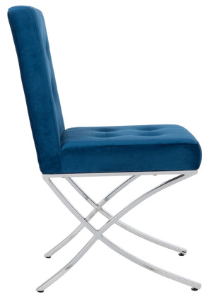 Safavieh Walsh Contemporary Tufted Side Chair - Luxurious Upholstery With Polished Legs For Modern Spaces Navy Velvet/Chrome FOX6300E