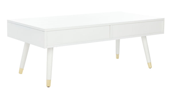 Safavieh Levinson Coffee Table – Mid-Century Modern Design With Elegant Storage And Polished Accents For Living Rooms White/Gold FOX6304B