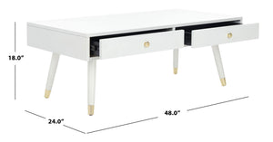 Safavieh Levinson Coffee Table – Mid-Century Modern Design With Elegant Storage And Polished Accents For Living Rooms White/Gold FOX6304B
