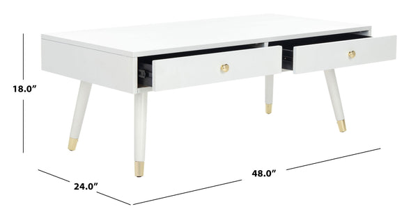 Safavieh Levinson Coffee Table – Mid-Century Modern Design With Elegant Storage And Polished Accents For Living Rooms White/Gold FOX6304B