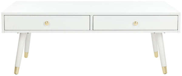 Safavieh Levinson Coffee Table – Mid-Century Modern Design With Elegant Storage And Polished Accents For Living Rooms White/Gold FOX6304B