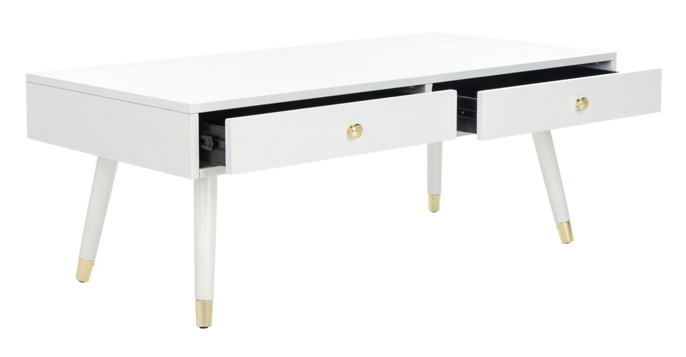 Safavieh Levinson Coffee Table – Mid-Century Modern Design With Elegant Storage And Polished Accents For Living Rooms White/Gold FOX6304B
