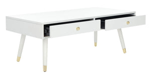 Safavieh Levinson Coffee Table – Mid-Century Modern Design With Elegant Storage And Polished Accents For Living Rooms White/Gold FOX6304B