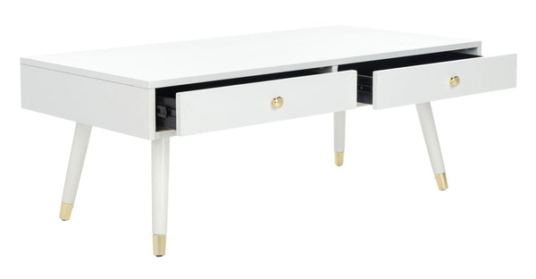 Safavieh Levinson Coffee Table – Mid-Century Modern Design With Elegant Storage And Polished Accents For Living Rooms White/Gold FOX6304B