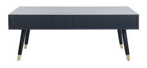 Safavieh Levinson Coffee Table – Mid-Century Modern Design With Elegant Storage And Polished Accents For Living Rooms Navy/Gold FOX6304C