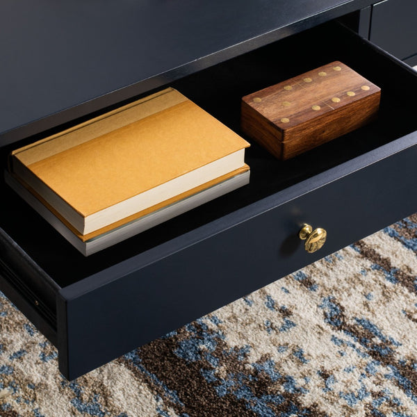 Safavieh Levinson Coffee Table – Mid-Century Modern Design With Elegant Storage And Polished Accents For Living Rooms Navy/Gold FOX6304C