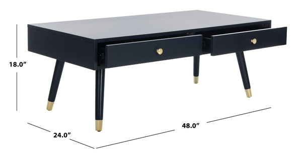 Safavieh Levinson Coffee Table – Mid-Century Modern Design With Elegant Storage And Polished Accents For Living Rooms Navy/Gold FOX6304C