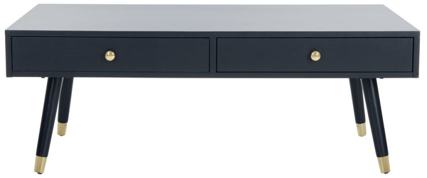 Safavieh Levinson Coffee Table – Mid-Century Modern Design With Elegant Storage And Polished Accents For Living Rooms Navy/Gold FOX6304C