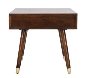 Safavieh Levinson Mid-Century Modern End Table With Glam Gold Accents For Living Room & Bedroom Decor Brown/Gold FOX6305A