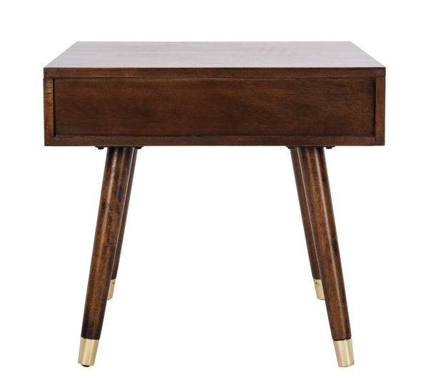 Safavieh Levinson Mid-Century Modern End Table With Glam Gold Accents For Living Room & Bedroom Decor Brown/Gold FOX6305A