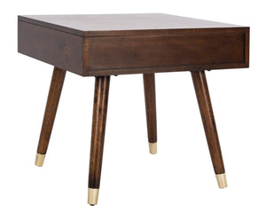 Safavieh Levinson Mid-Century Modern End Table With Glam Gold Accents For Living Room & Bedroom Decor Brown/Gold FOX6305A