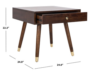 Safavieh Levinson Mid-Century Modern End Table With Glam Gold Accents For Living Room & Bedroom Decor Brown/Gold FOX6305A
