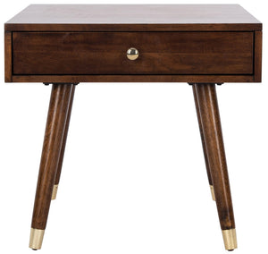 Safavieh Levinson Mid-Century Modern End Table With Glam Gold Accents For Living Room & Bedroom Decor Brown/Gold FOX6305A
