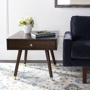 Safavieh Levinson Mid-Century Modern End Table With Glam Gold Accents For Living Room & Bedroom Decor Brown/Gold FOX6305A