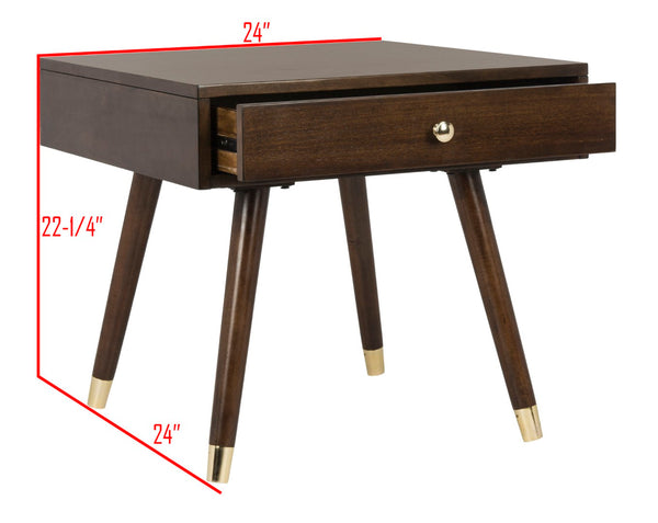 Safavieh Levinson Mid-Century Modern End Table With Glam Gold Accents For Living Room & Bedroom Decor Brown/Gold FOX6305A