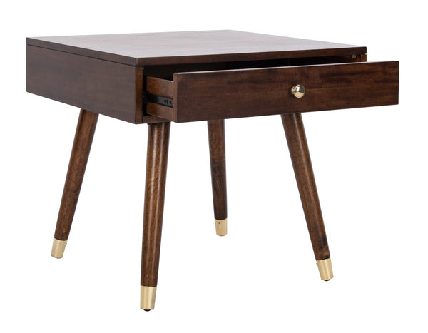 Safavieh Levinson Mid-Century Modern End Table With Glam Gold Accents For Living Room & Bedroom Decor Brown/Gold FOX6305A