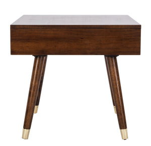 Safavieh Levinson Mid-Century Modern End Table With Glam Gold Accents For Living Room & Bedroom Decor Brown/Gold FOX6305A