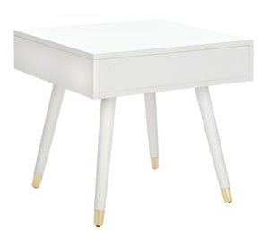 Safavieh Levinson Mid-Century Modern End Table With Glam Gold Accents For Living Room & Bedroom Decor White/Gold FOX6305B