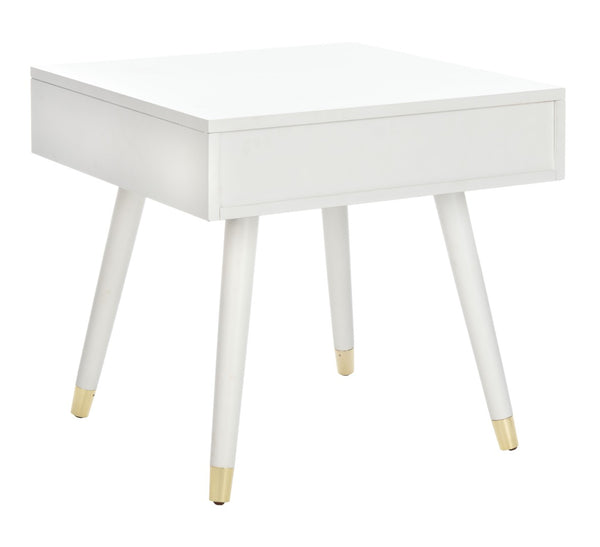 Safavieh Levinson Mid-Century Modern End Table With Glam Gold Accents For Living Room & Bedroom Decor White/Gold FOX6305B