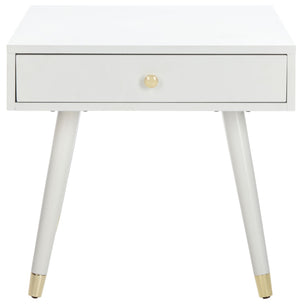 Safavieh Levinson Mid-Century Modern End Table With Glam Gold Accents For Living Room & Bedroom Decor White/Gold FOX6305B