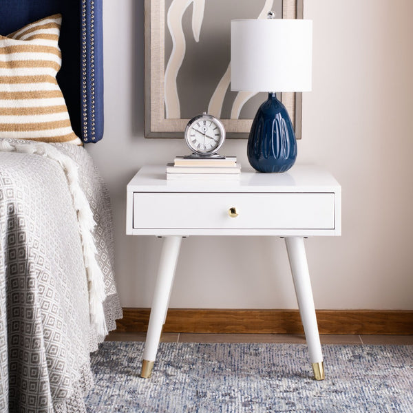 Safavieh Levinson Mid-Century Modern End Table With Glam Gold Accents For Living Room & Bedroom Decor White/Gold FOX6305B