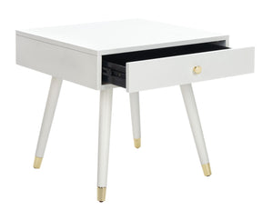 Safavieh Levinson Mid-Century Modern End Table With Glam Gold Accents For Living Room & Bedroom Decor White/Gold FOX6305B