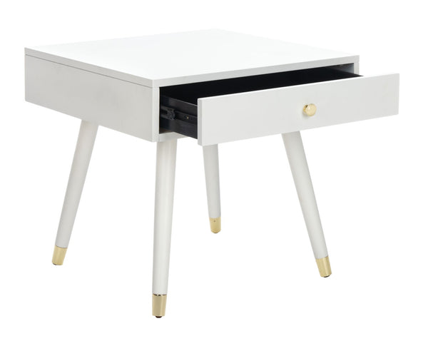 Safavieh Levinson Mid-Century Modern End Table With Glam Gold Accents For Living Room & Bedroom Decor White/Gold FOX6305B
