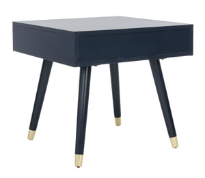 Safavieh Levinson Mid-Century Modern End Table With Glam Gold Accents For Living Room & Bedroom Decor Navy/Gold FOX6305C