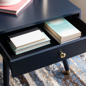 Safavieh Levinson Mid-Century Modern End Table With Glam Gold Accents For Living Room & Bedroom Decor Navy/Gold FOX6305C