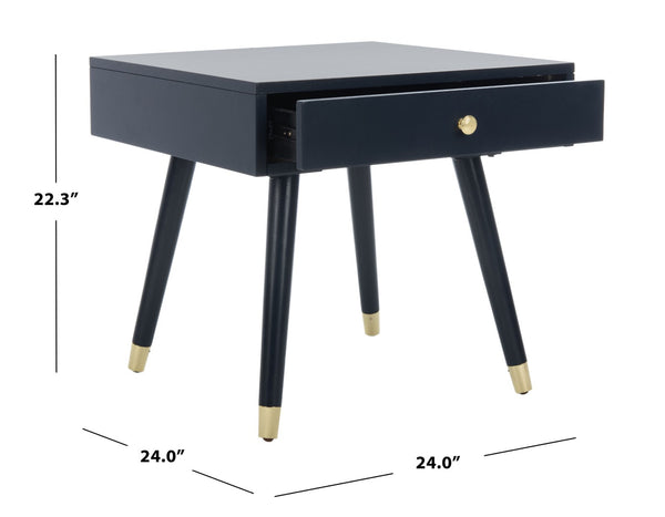 Safavieh Levinson Mid-Century Modern End Table With Glam Gold Accents For Living Room & Bedroom Decor Navy/Gold FOX6305C