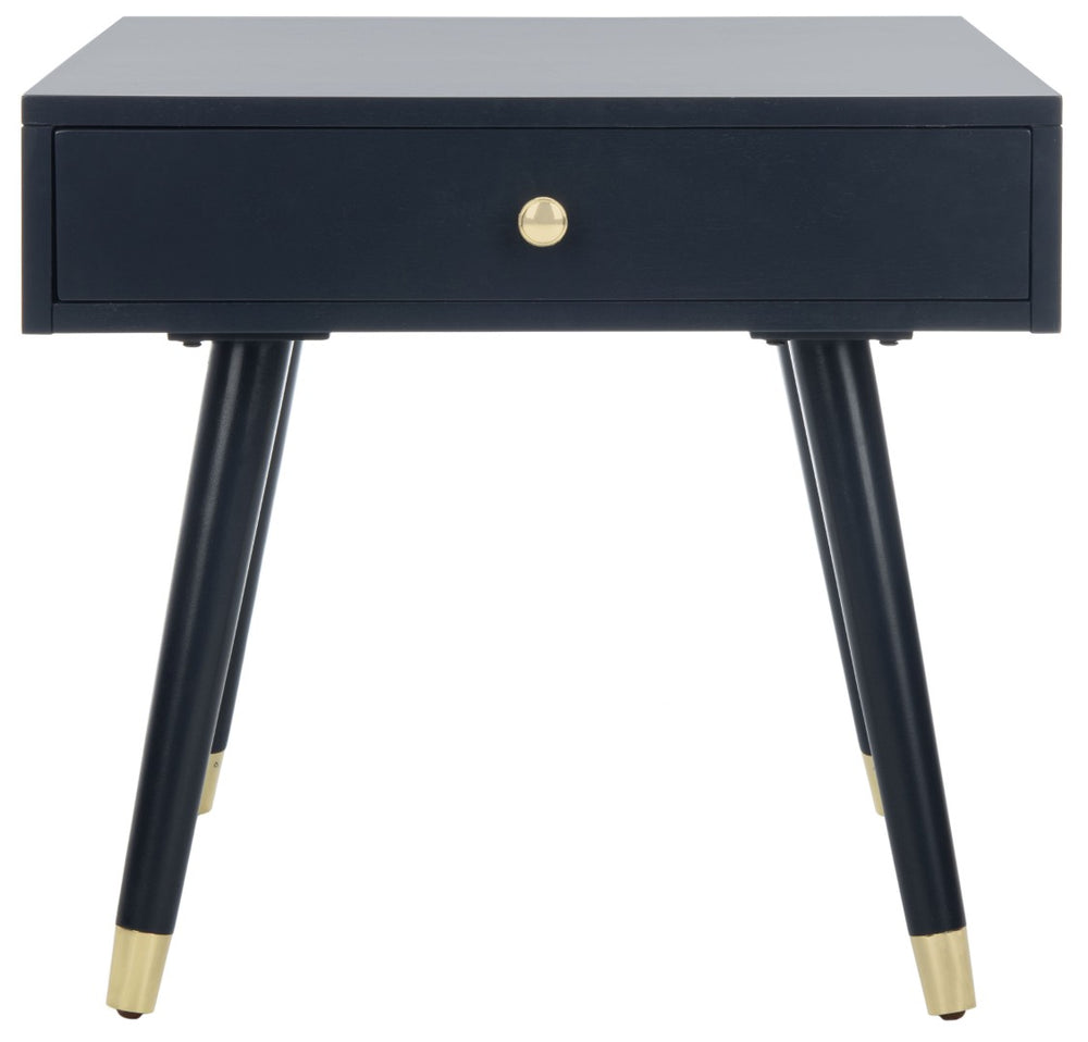 Safavieh Levinson Mid-Century Modern End Table With Glam Gold Accents For Living Room & Bedroom Decor Navy/Gold FOX6305C