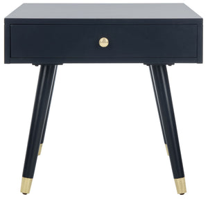Safavieh Levinson Mid-Century Modern End Table With Glam Gold Accents For Living Room & Bedroom Decor Navy/Gold FOX6305C