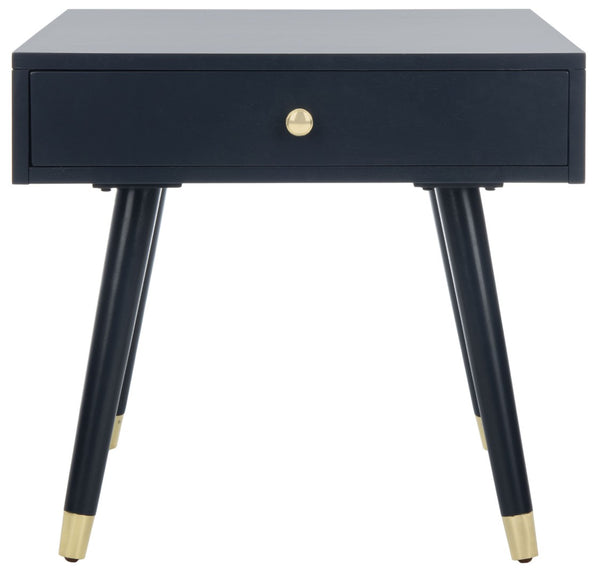 Safavieh Levinson Mid-Century Modern End Table With Glam Gold Accents For Living Room & Bedroom Decor Navy/Gold FOX6305C