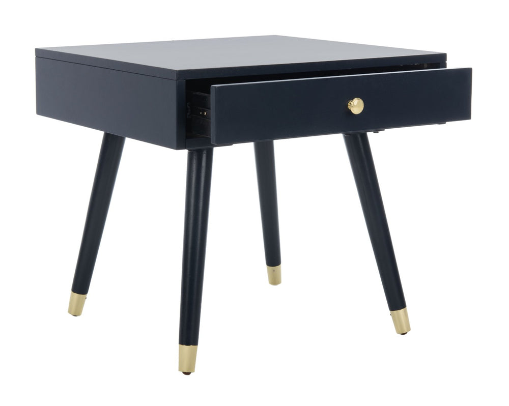 Safavieh Levinson Mid-Century Modern End Table With Glam Gold Accents For Living Room & Bedroom Decor Navy/Gold FOX6305C