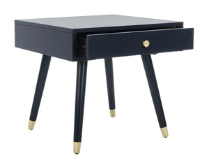 Safavieh Levinson Mid-Century Modern End Table With Glam Gold Accents For Living Room & Bedroom Decor Navy/Gold FOX6305C