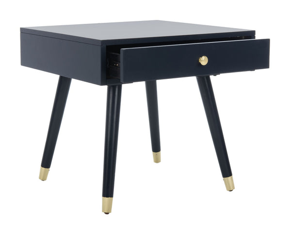 Safavieh Levinson Mid-Century Modern End Table With Glam Gold Accents For Living Room & Bedroom Decor Navy/Gold FOX6305C