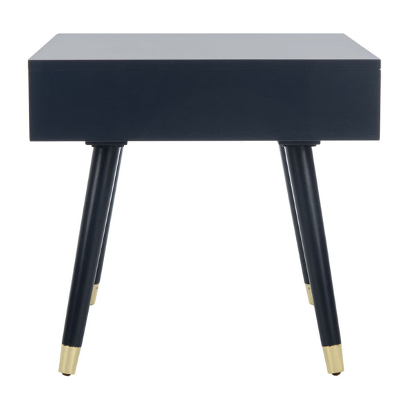 Safavieh Levinson Mid-Century Modern End Table With Glam Gold Accents For Living Room & Bedroom Decor Navy/Gold FOX6305C