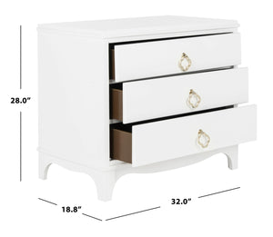 Safavieh Hannon Elegant Three-Drawer Nightstand With Gold Quatrefoil Pulls For Chic Bedroom Storage Solutions White/Brass FOX6306A